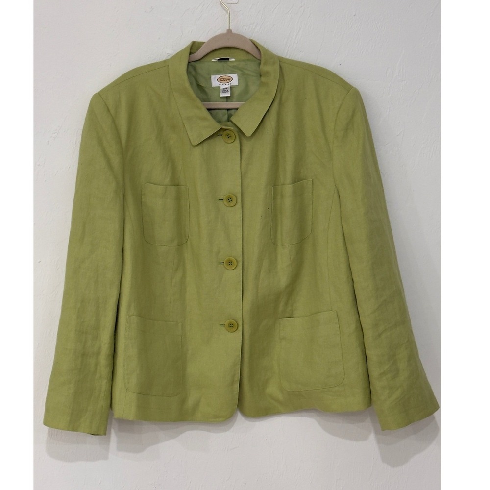 Talbots Woman Lime Green 100% Irish Linen Button Front Blazer Jacket 20W - Picture 2 of 11